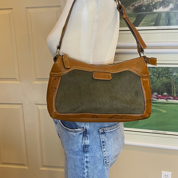 Cole Haan Brown Leather Calf Hair Handbag Purse Flaw shoulder bag - Picture 2 of 14